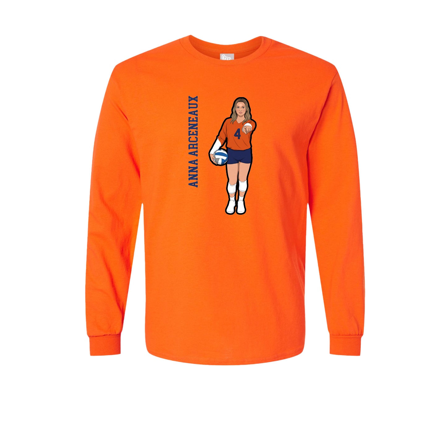 Long Sleeve Tee — Name Vertical in Orange