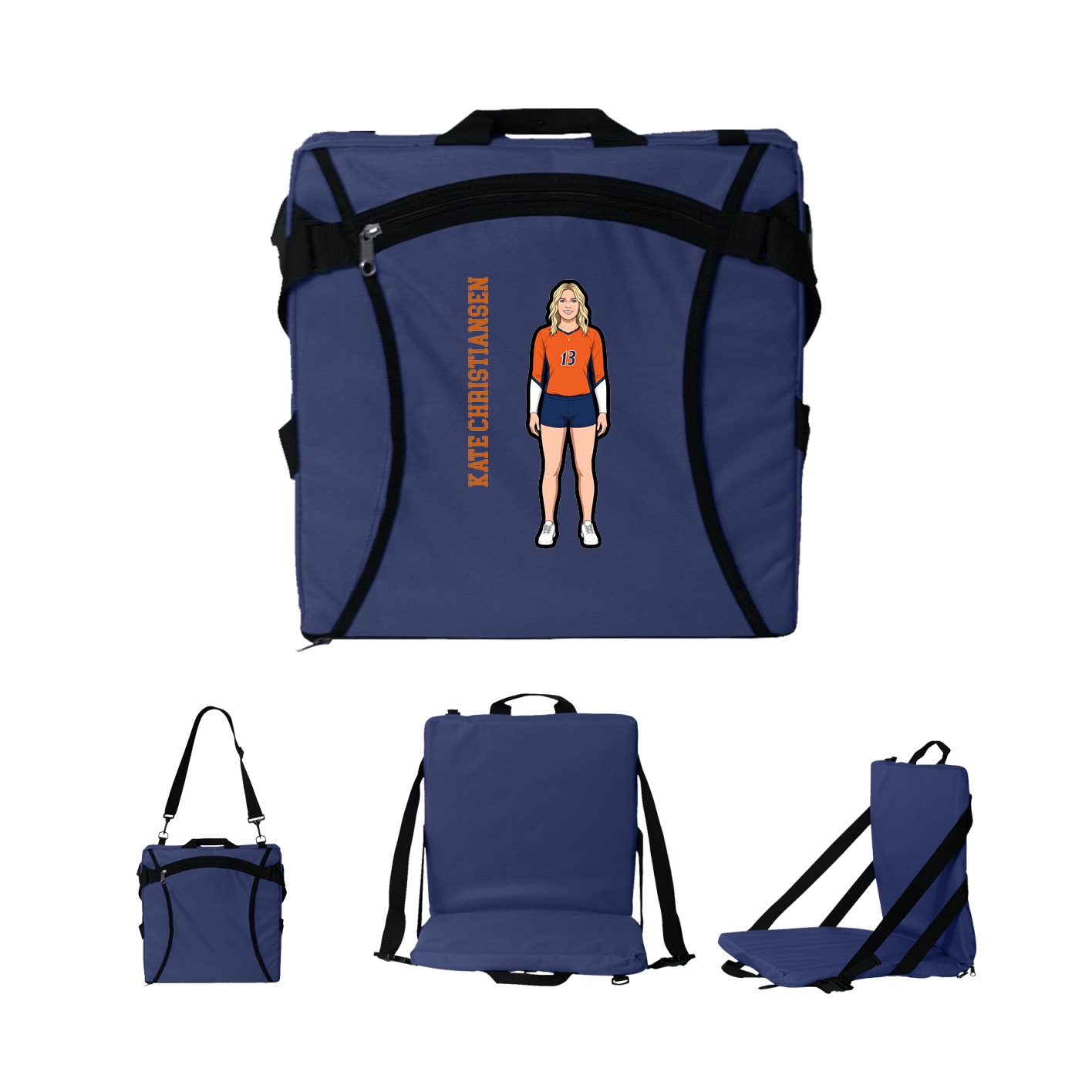 Folding Stadium Seat — Name Vertical in Navy