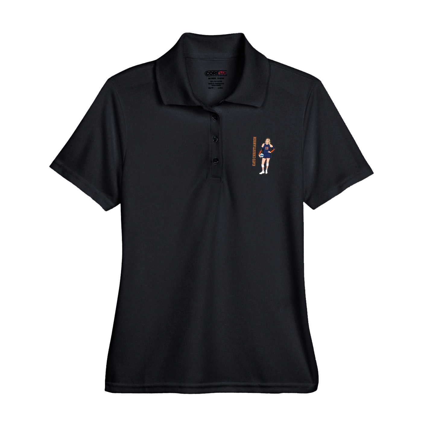 Womens Performance Polo — Name Vertical in Black
