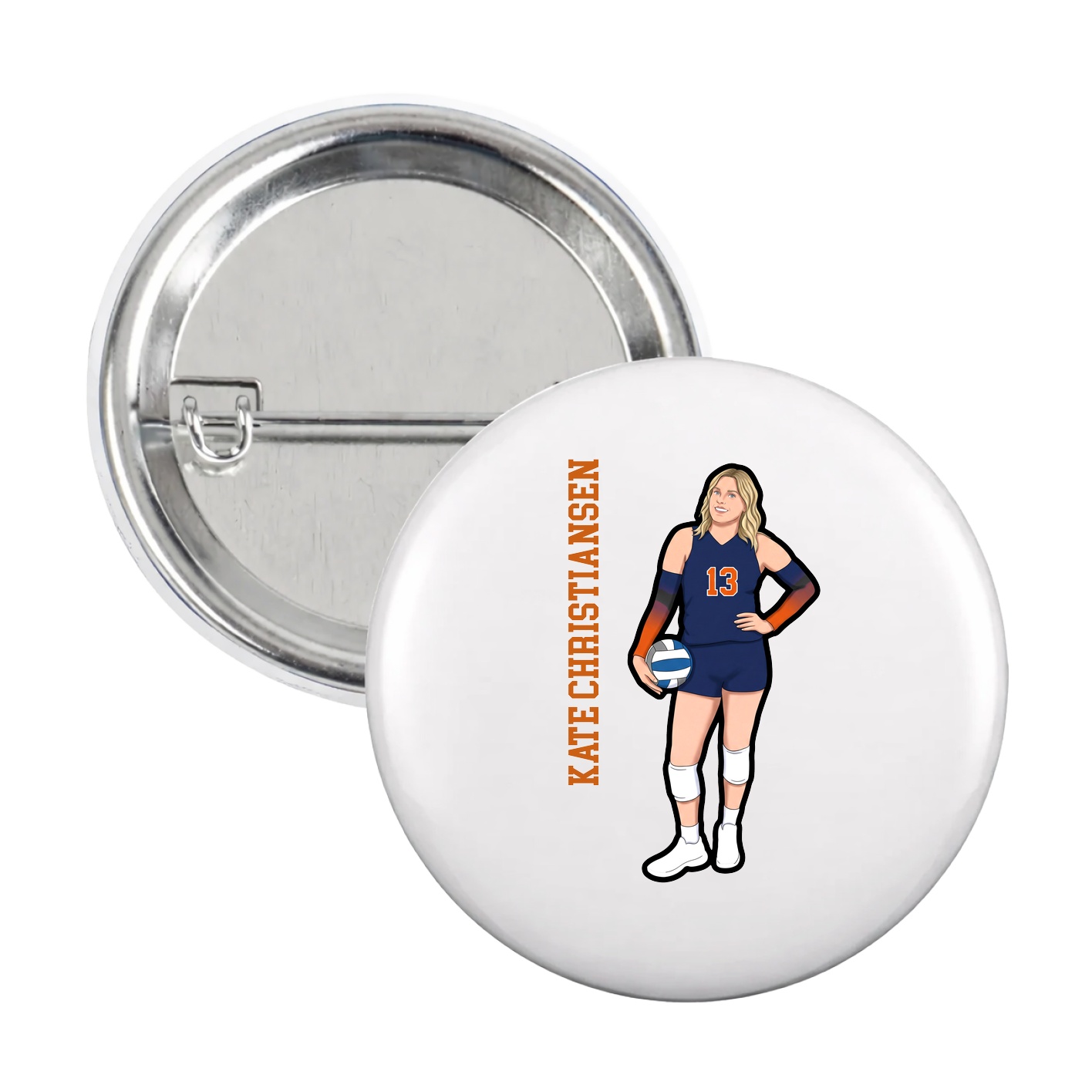 Game Day Button — Name Vertical in White