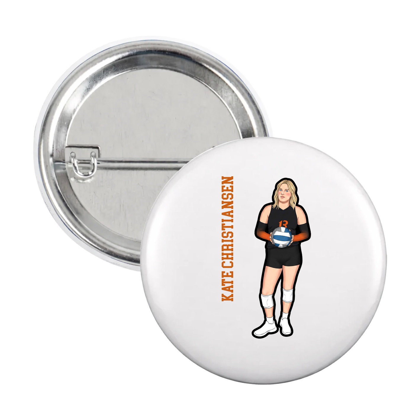 Game Day Button — Name Vertical in White