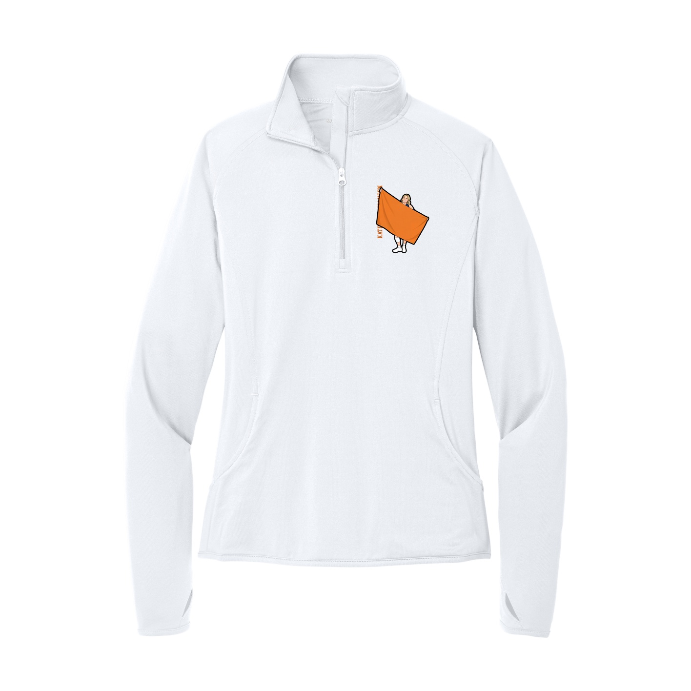 Women's Q-Zip Pullover — Name Vertical in White