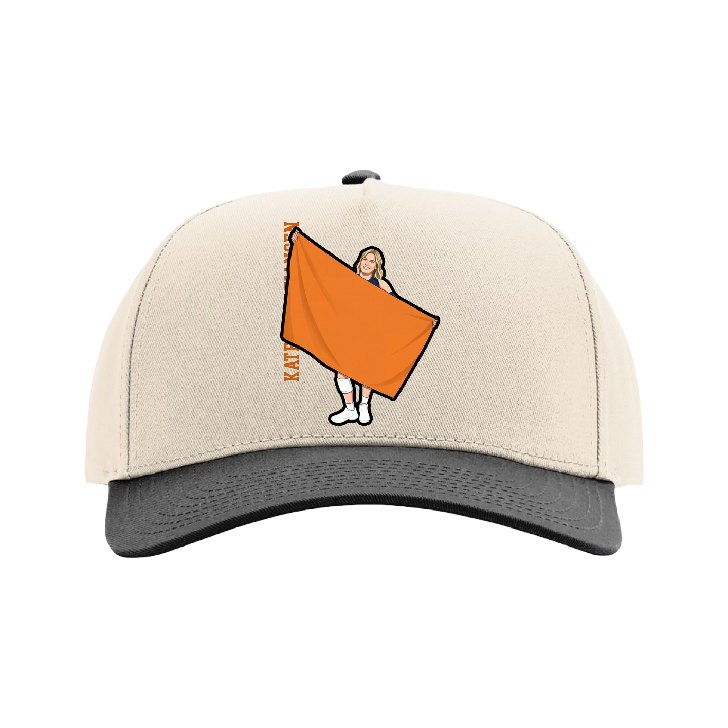 Full Fabric Five-Panel Champ Cap — Name Vertical in Cream/Black