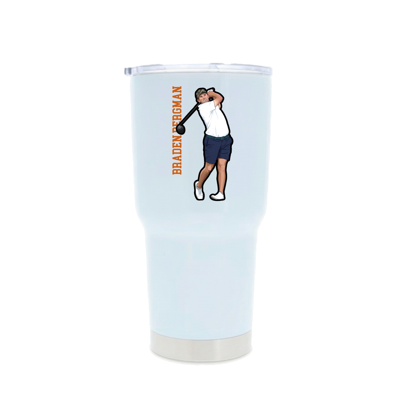 30oz Stainless Steel Tumbler — Name Vertical in White