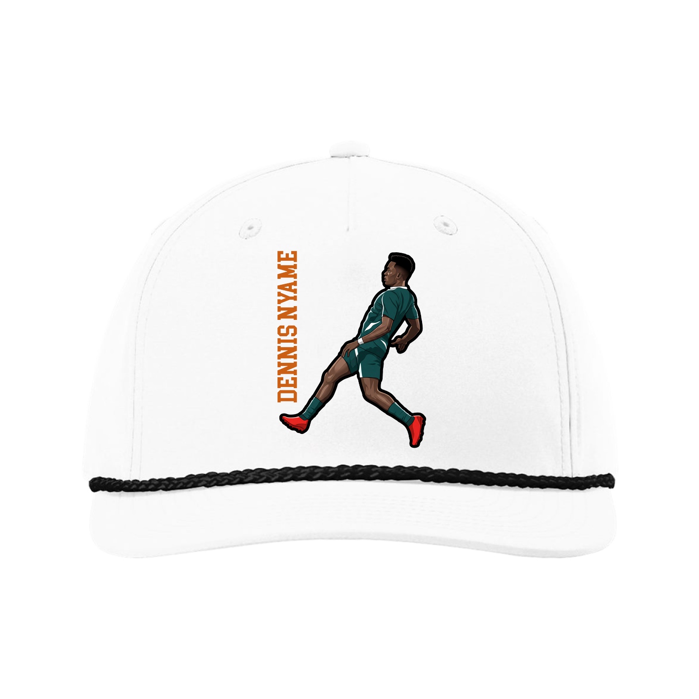 Five-Panel Classic Rope Cap — Name Vertical in White