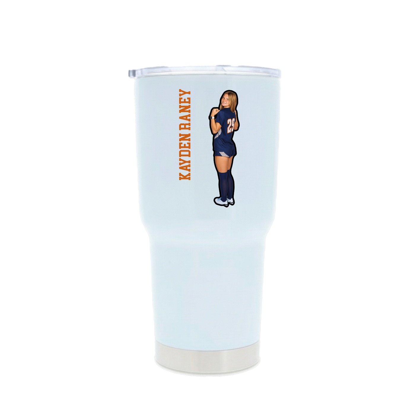 30oz Stainless Steel Tumbler — Name Vertical in White