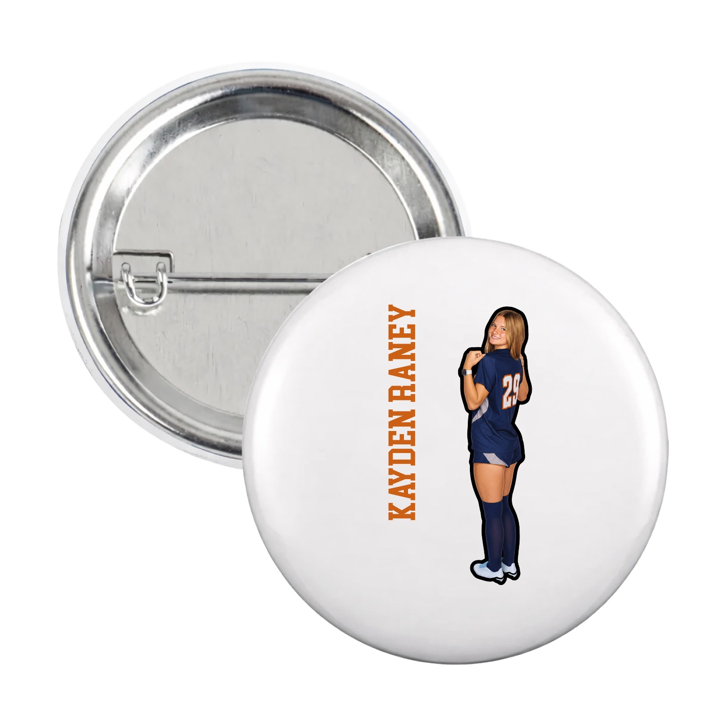 Game Day Button — Name Vertical in White