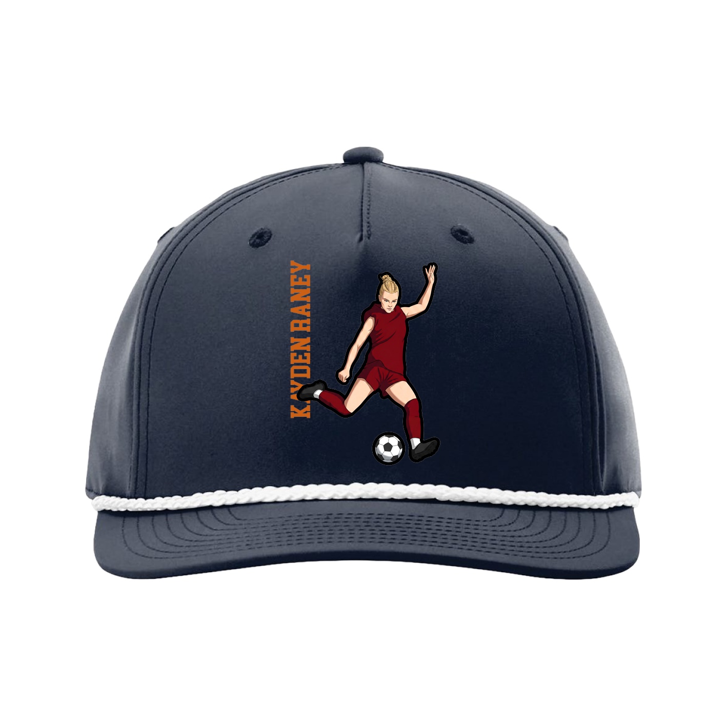 Five-Panel Classic Rope Cap — Name Vertical in Navy