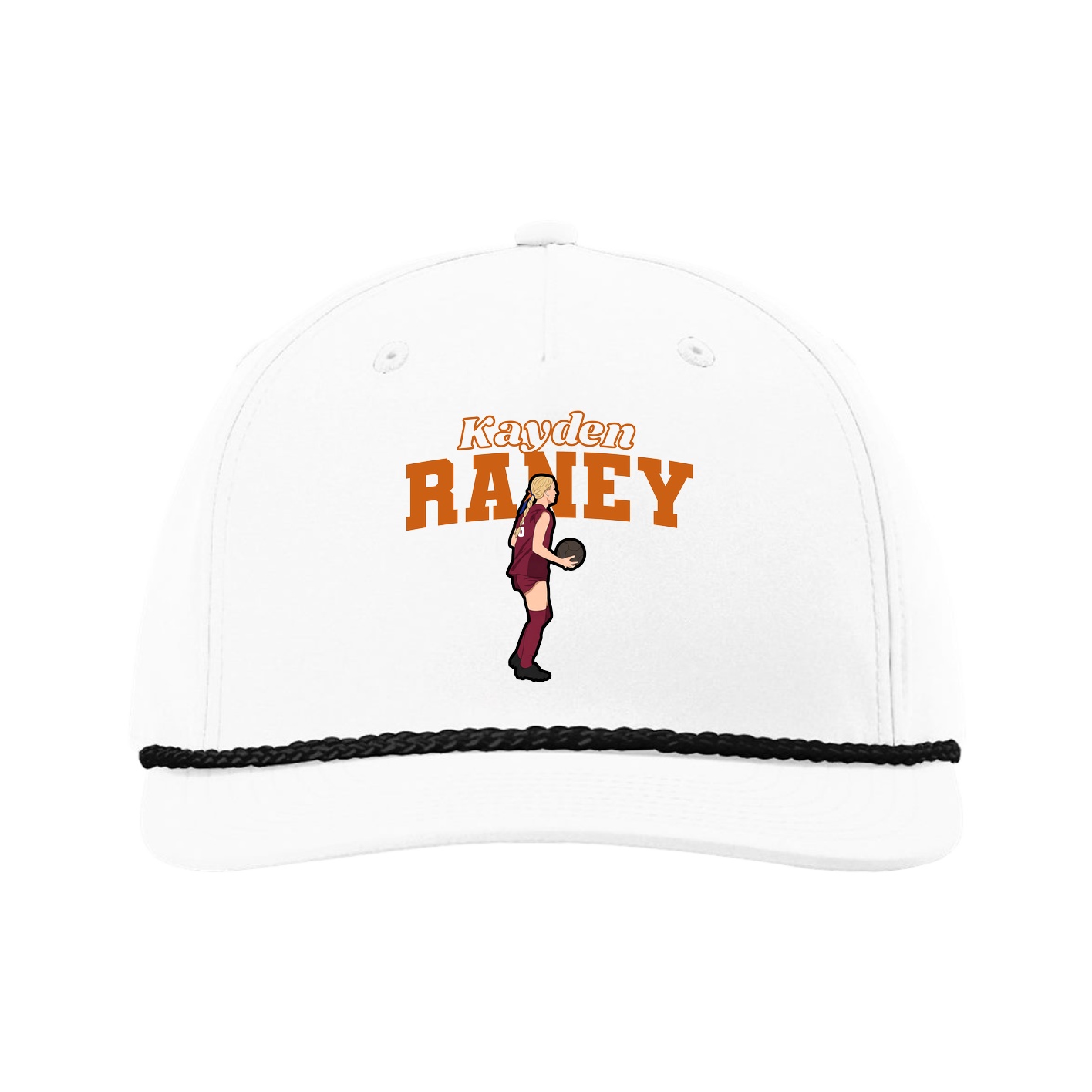 Five-Panel Classic Rope Cap — Name Arch in White
