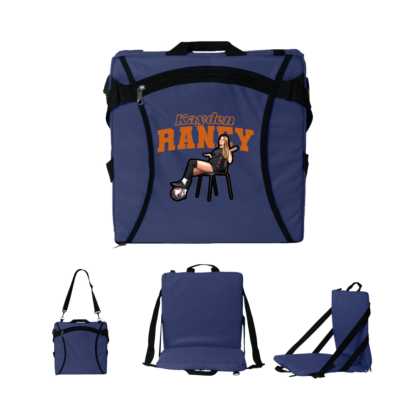Folding Stadium Seat — Name Arch in Navy