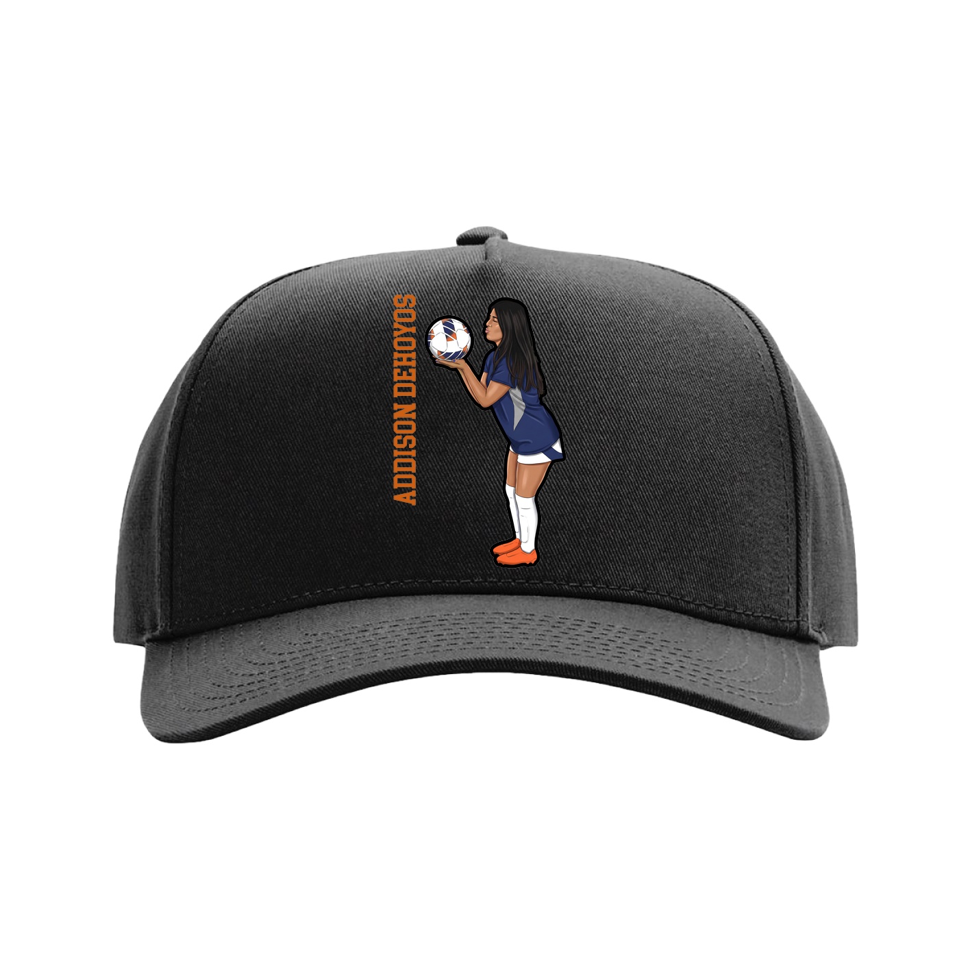 Full Fabric Five-Panel Champ Cap — Name Vertical in Black