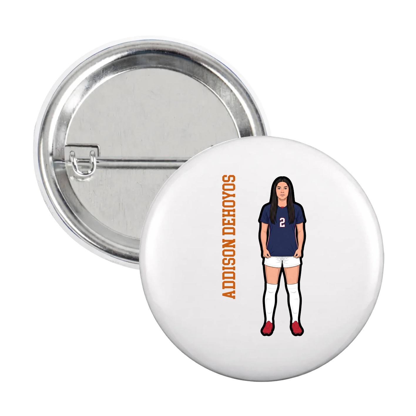Game Day Button — Name Vertical in White