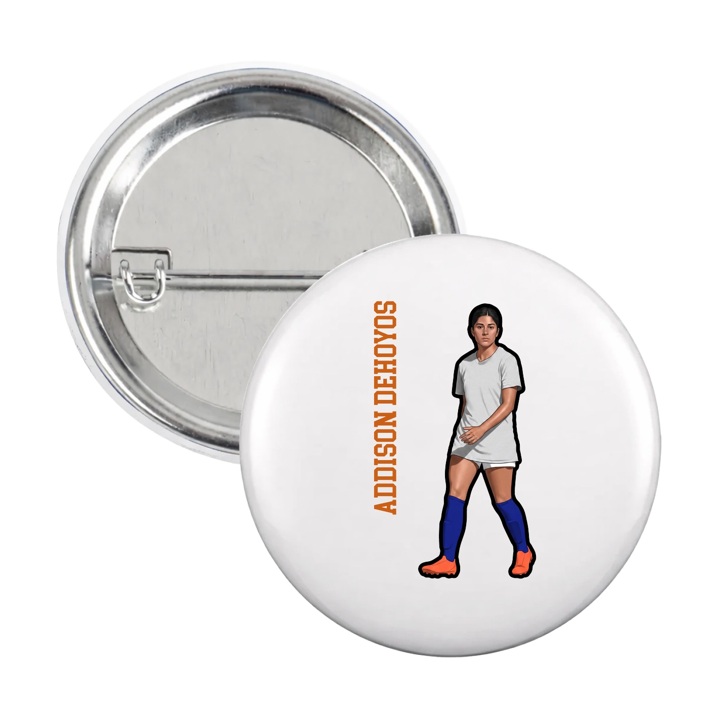 Game Day Button — Name Vertical in White