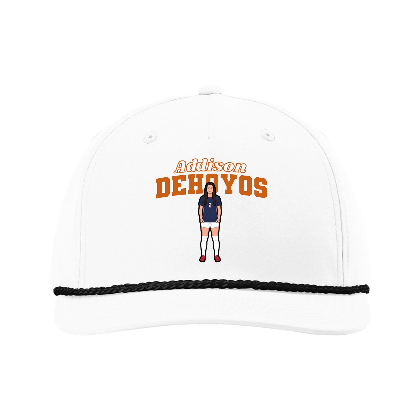 Five-Panel Classic Rope Cap — Name Arch in White