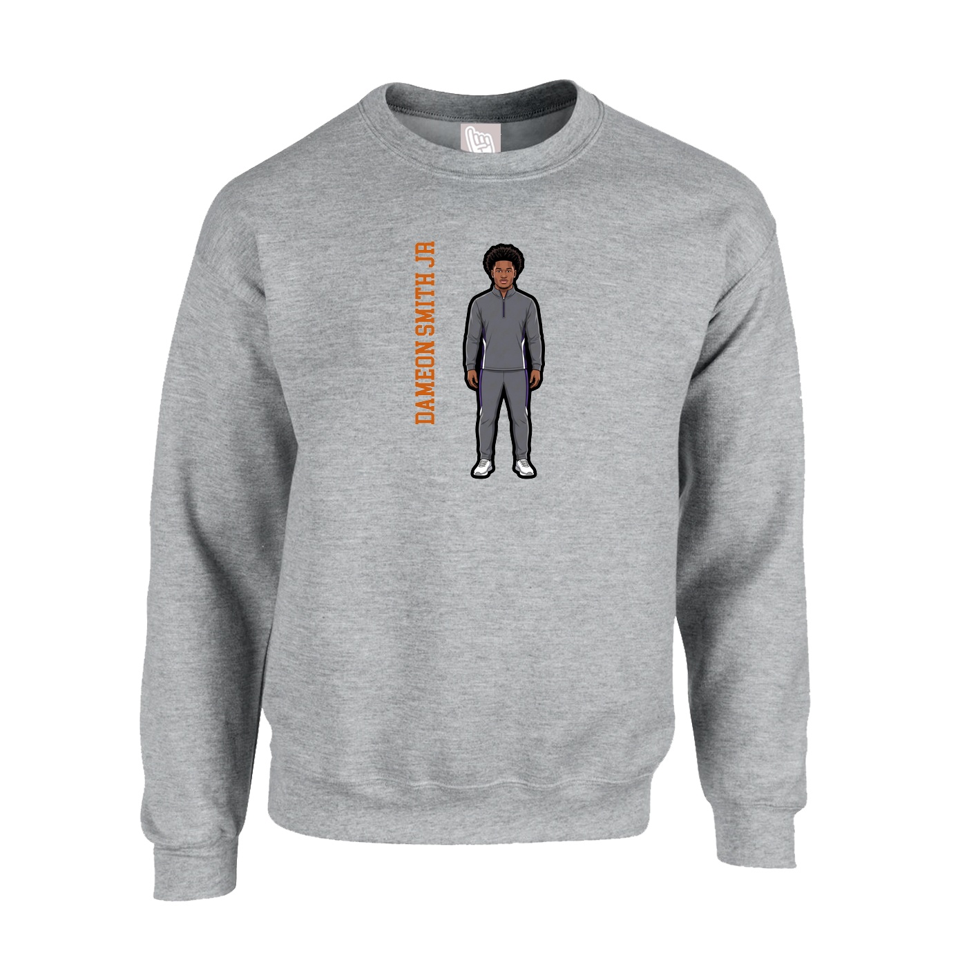 Fleece Crew — Name Vertical in Grey