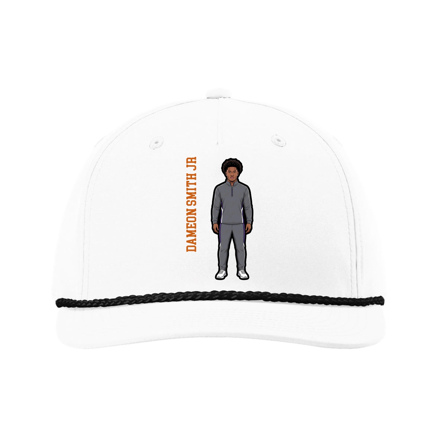 Five-Panel Classic Rope Cap — Name Vertical in White