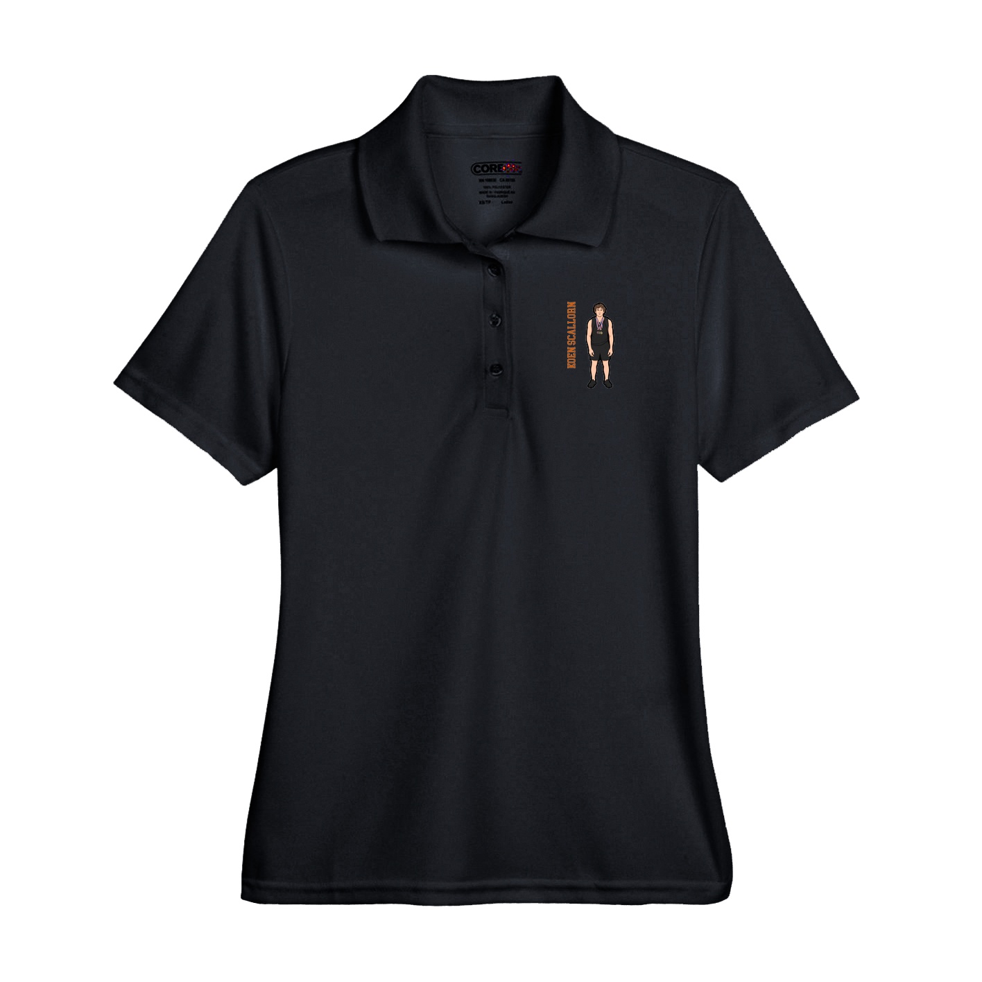 Performance Polo — Name Vertical in Black