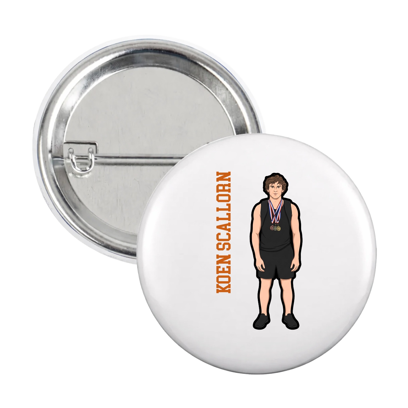 Game Day Button — Name Vertical in White