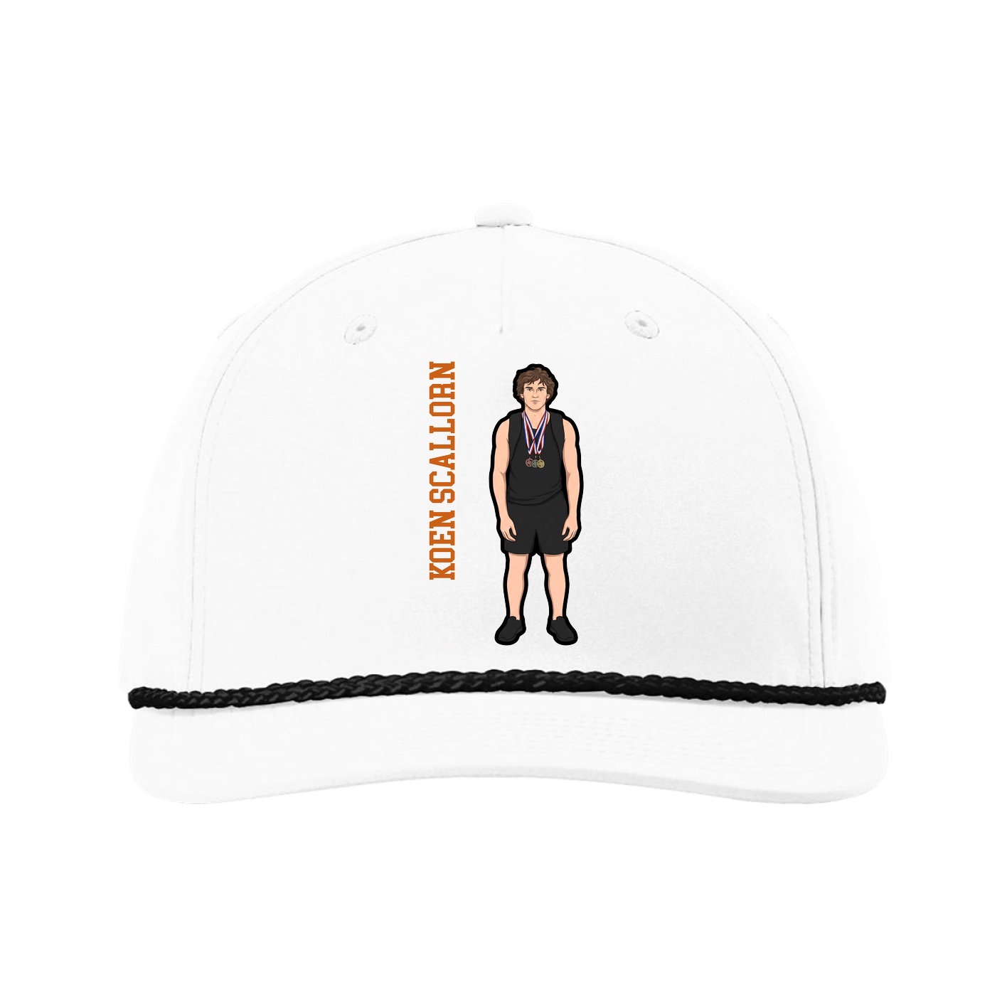 Five-Panel Classic Rope Cap — Name Vertical in White