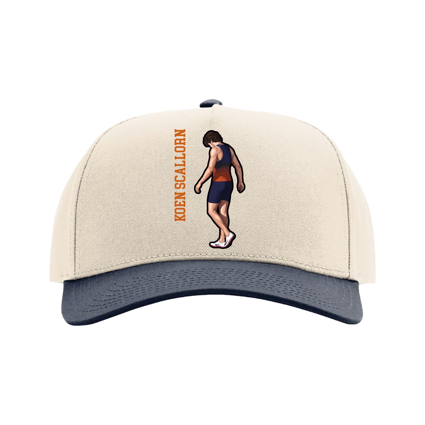 Full Fabric Five-Panel Champ Cap — Name Vertical in Cream/Navy