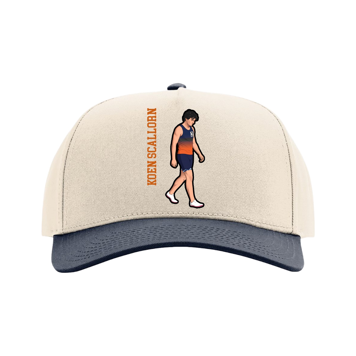 Full Fabric Five-Panel Champ Cap — Name Vertical in Cream/Navy