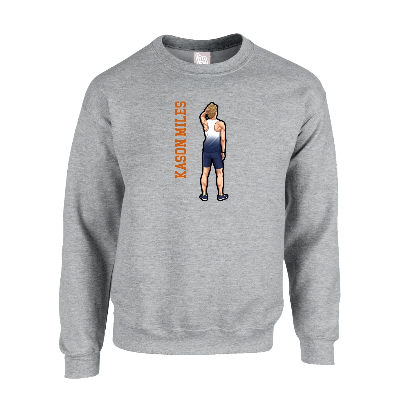 Fleece Crew — Name Vertical in Grey