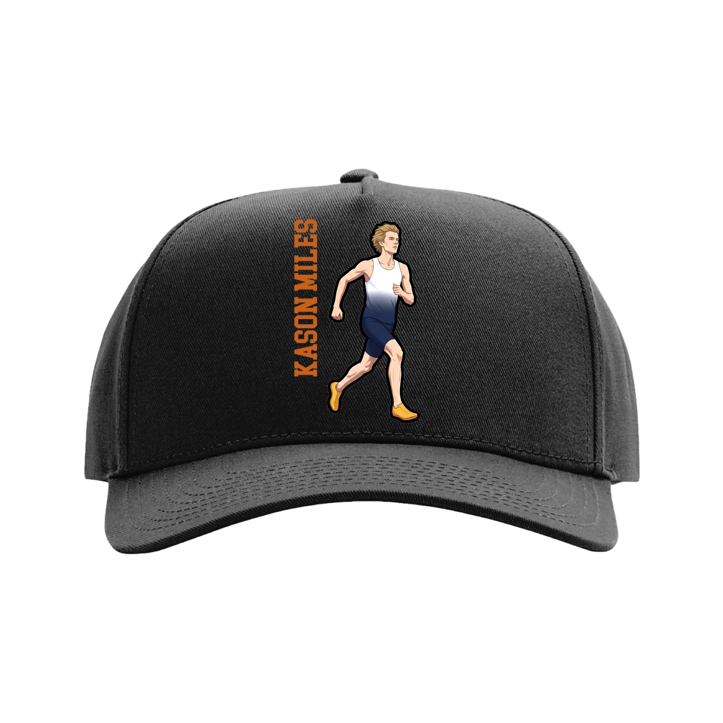 Full Fabric Five-Panel Champ Cap — Name Vertical in Black