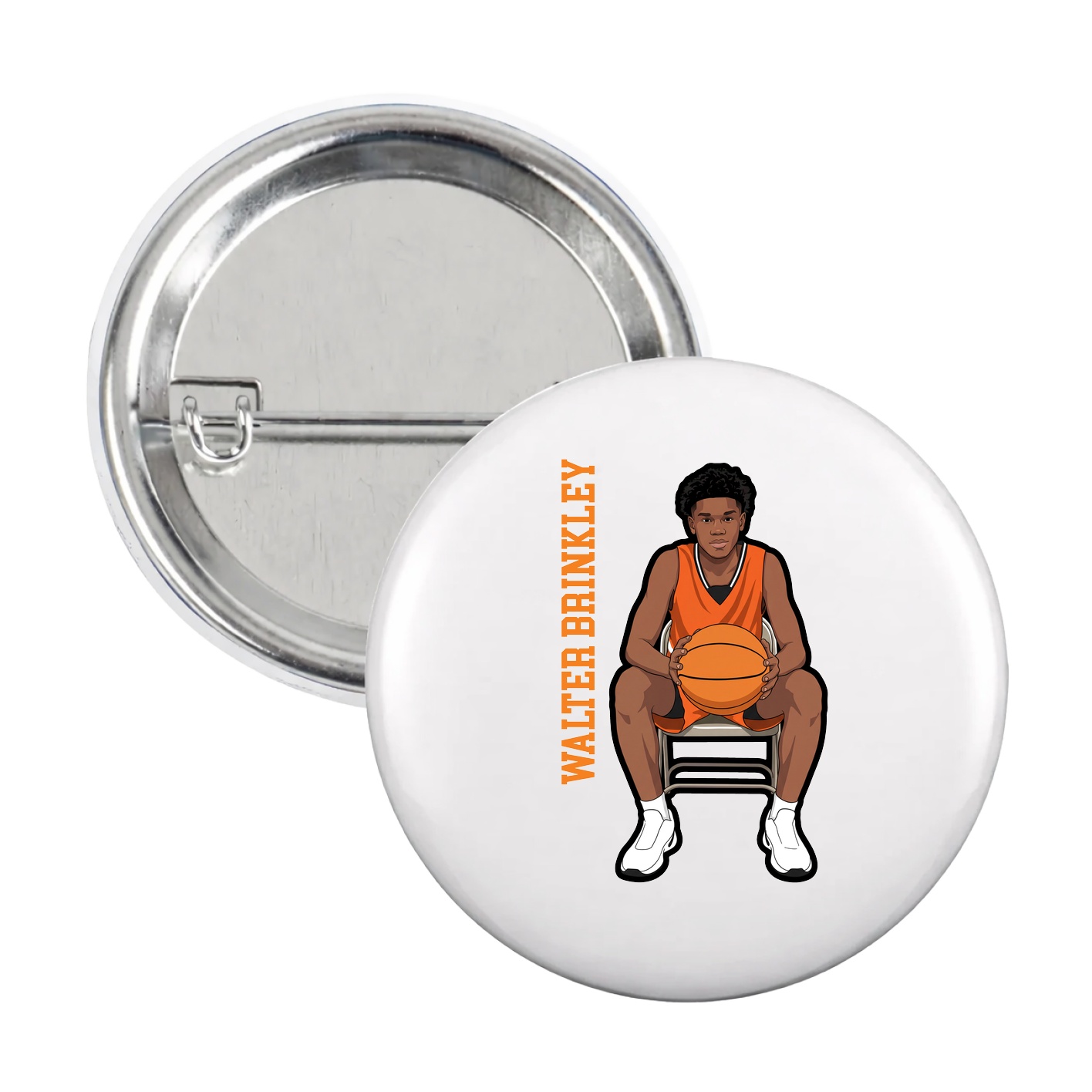 Game Day Button — Name Vertical in White