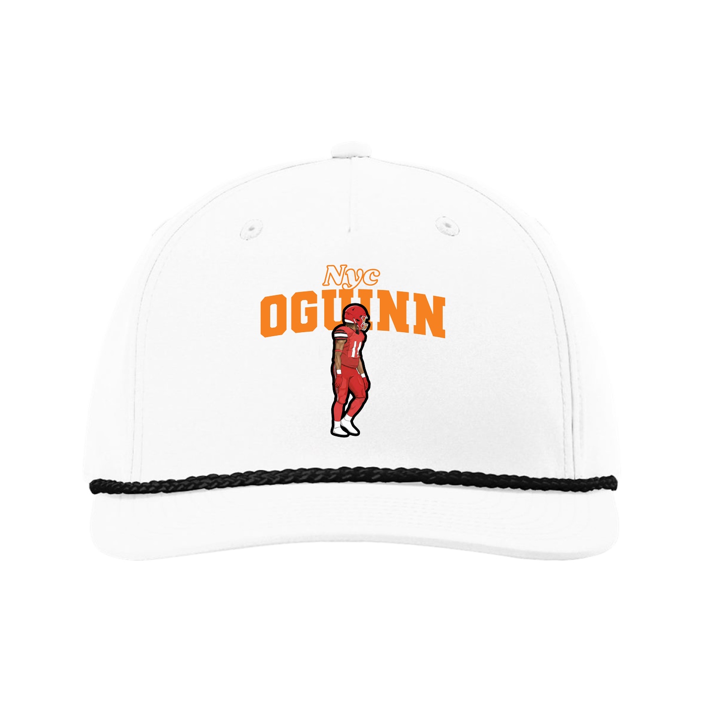 Five-Panel Classic Rope Cap — Name Arch in White