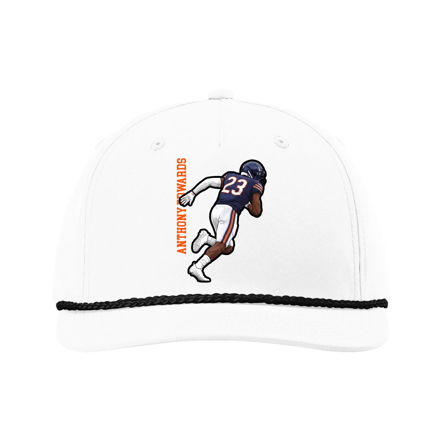 Five-Panel Classic Rope Cap — Name Vertical in White