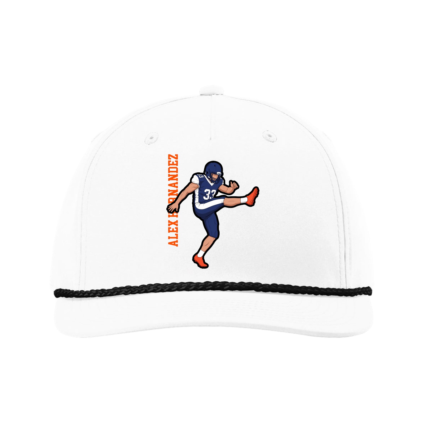 Five-Panel Classic Rope Cap — Name Vertical in White