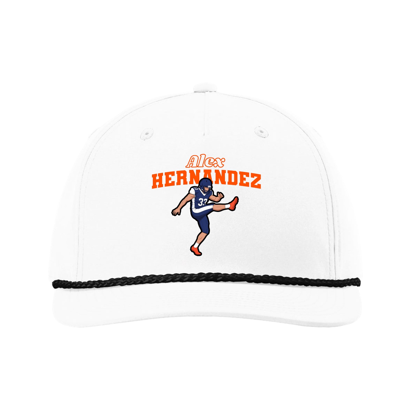 Five-Panel Classic Rope Cap — Name Arch in White