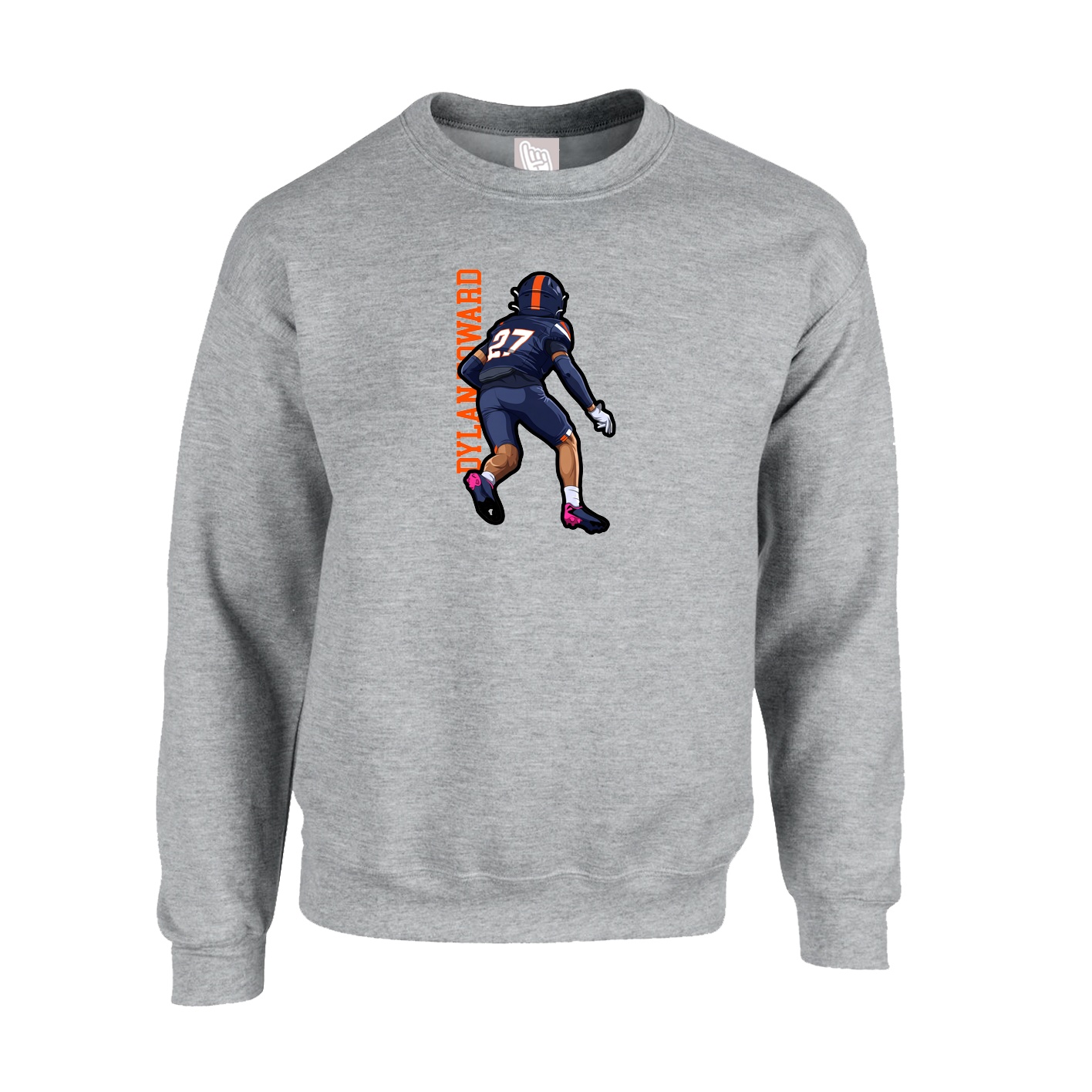 Fleece Crew — Name Vertical in Grey