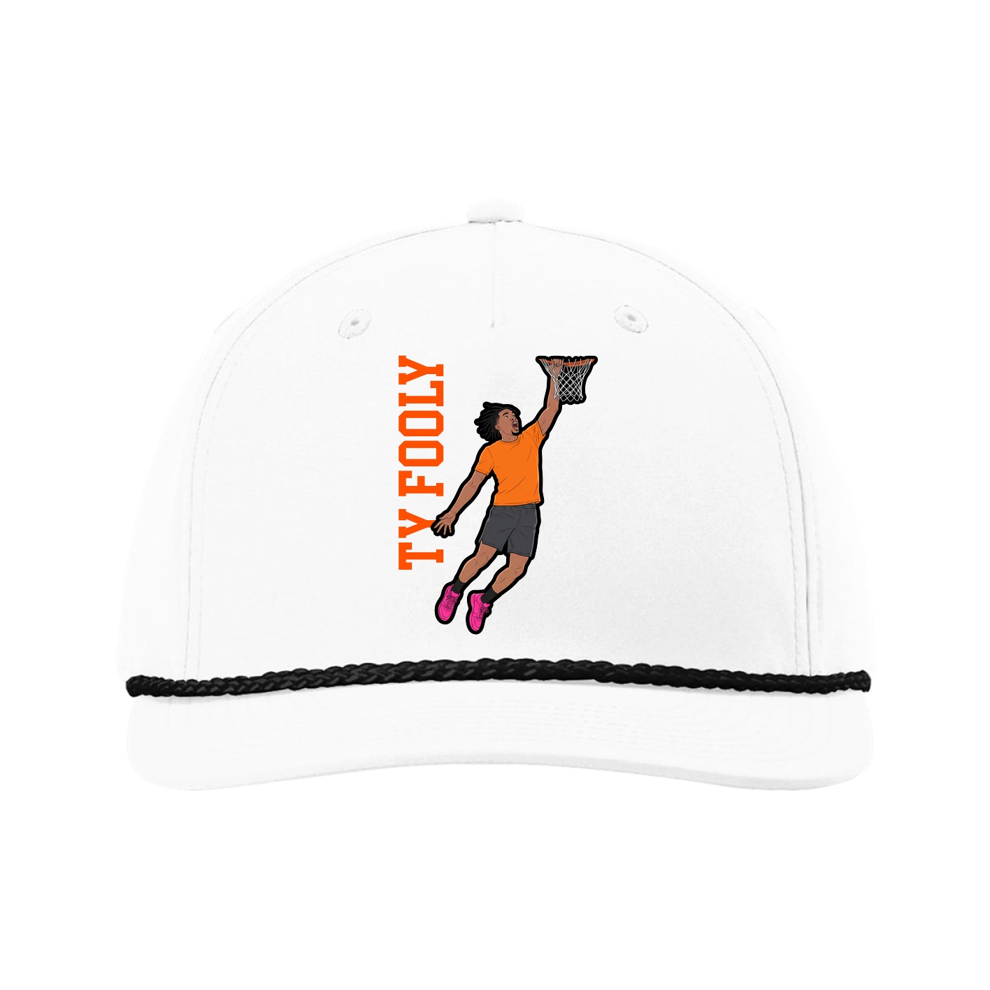 Five-Panel Classic Rope Cap — Name Vertical in White