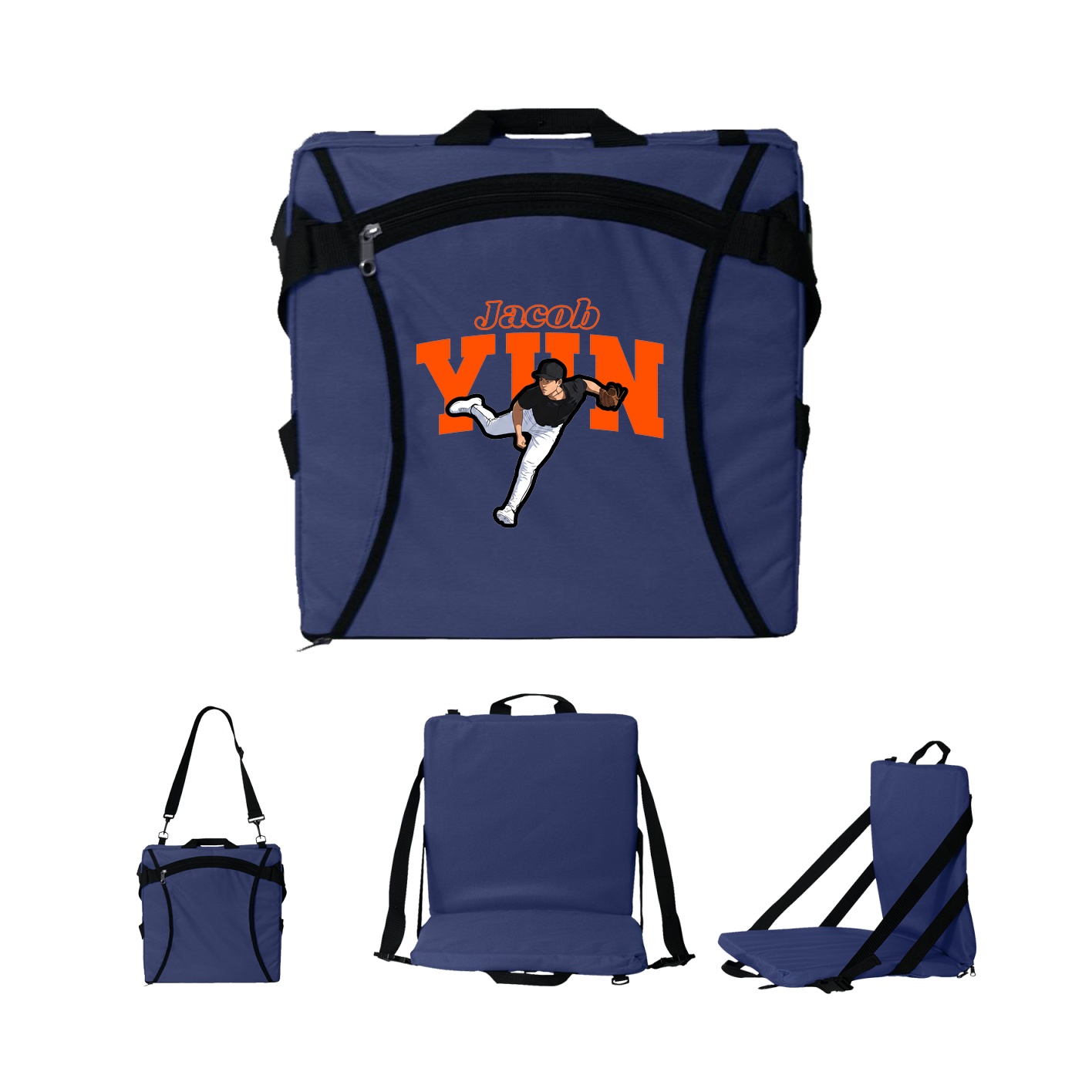 Folding Stadium Seat — Name Arch in Navy