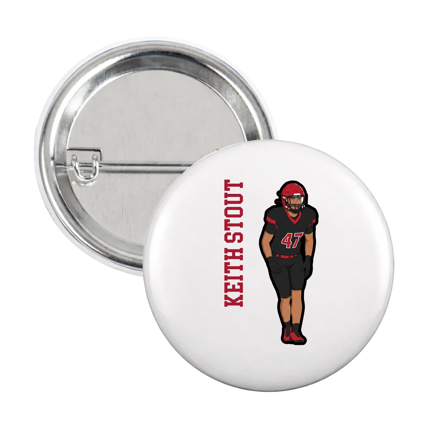 Game Day Button — Name Vertical in White