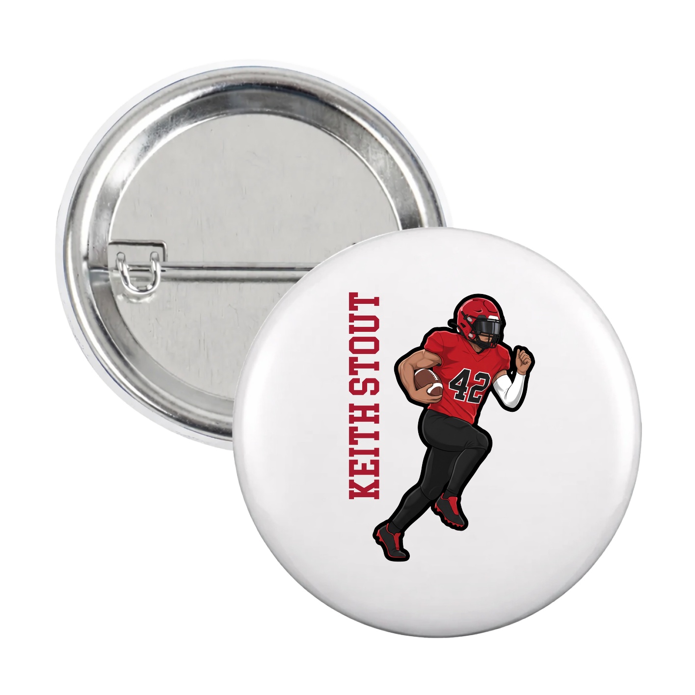 Game Day Button — Name Vertical in White