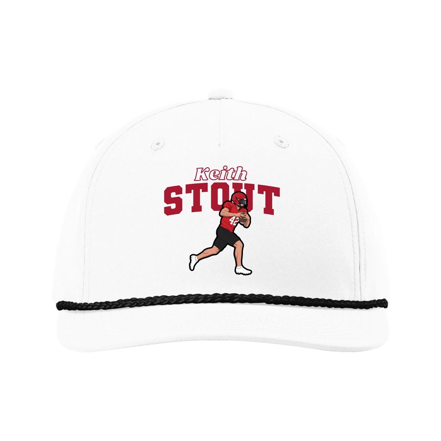 Five-Panel Classic Rope Cap — Name Arch in White