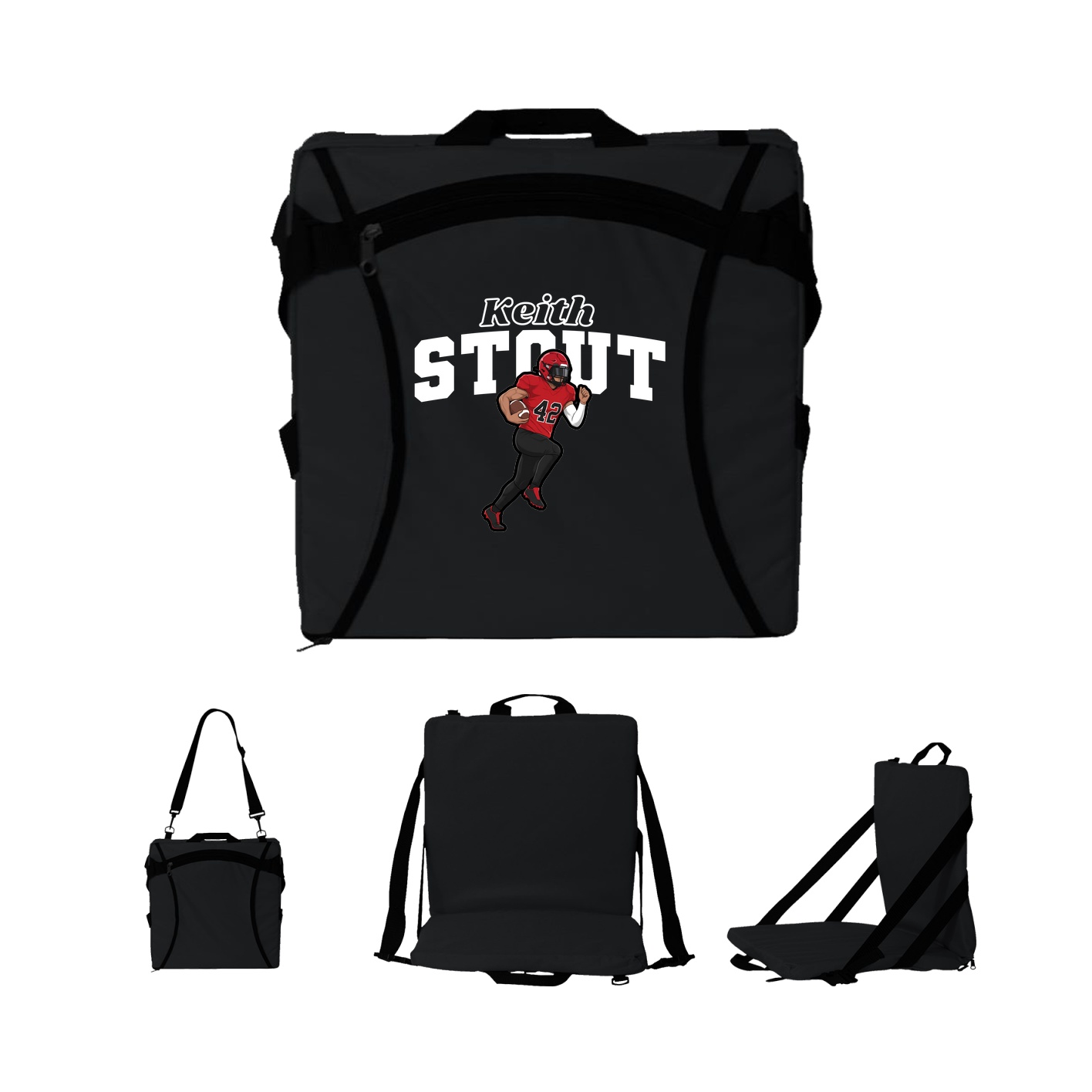 Folding Stadium Seat — Name Arch in Black
