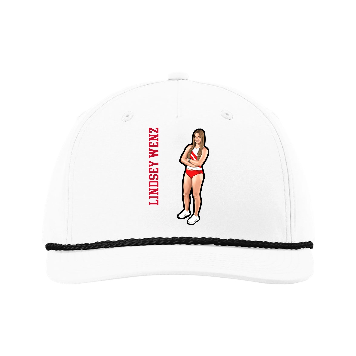 Five-Panel Classic Rope Cap — Name Vertical in White