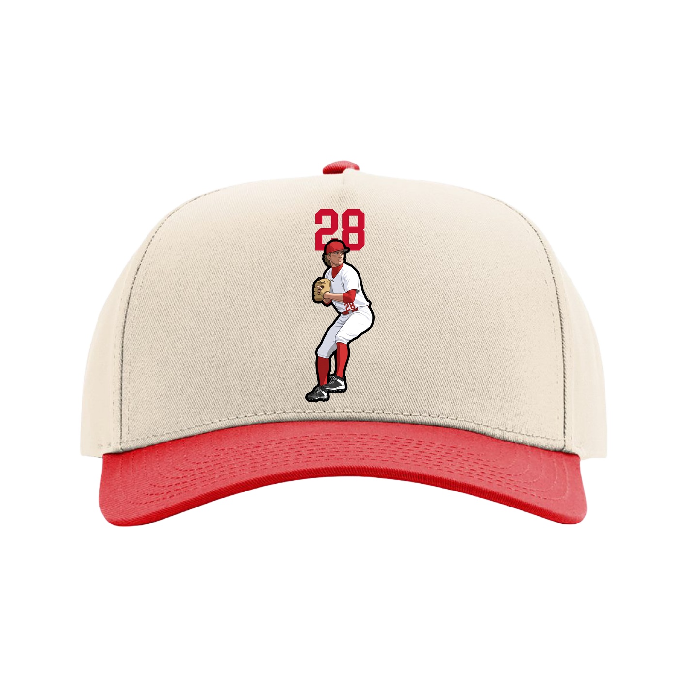 Full Fabric Five-Panel Champ Cap — Number Top in Cream/Red