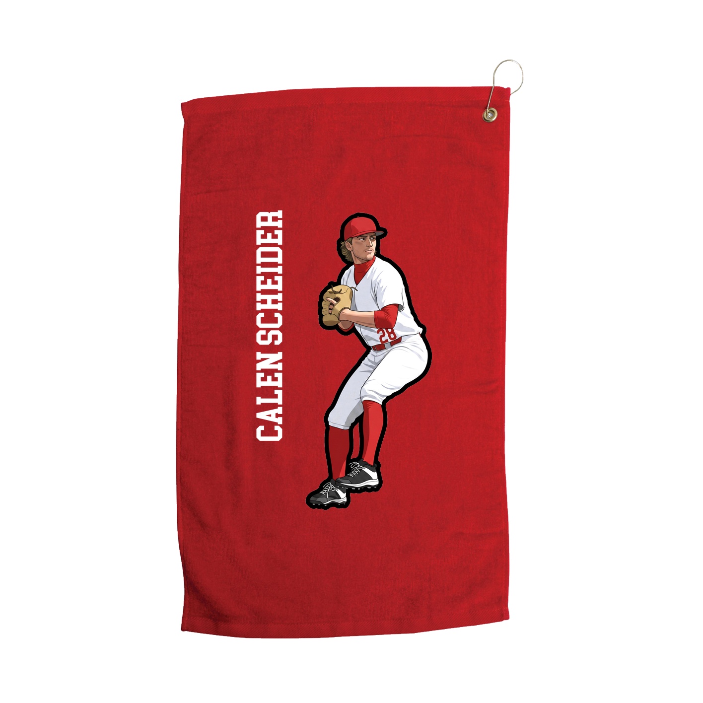 Golf Towel — Name Vertical in Red