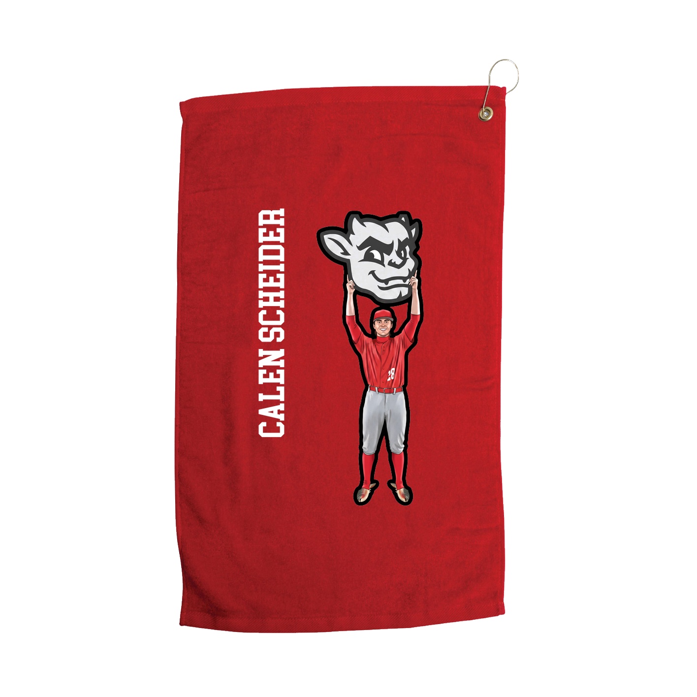 Golf Towel — Name Vertical in Red