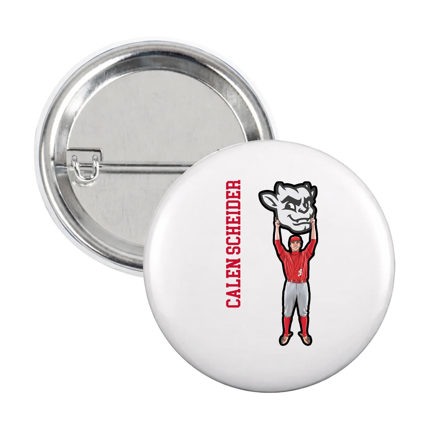 Game Day Button — Name Vertical in White