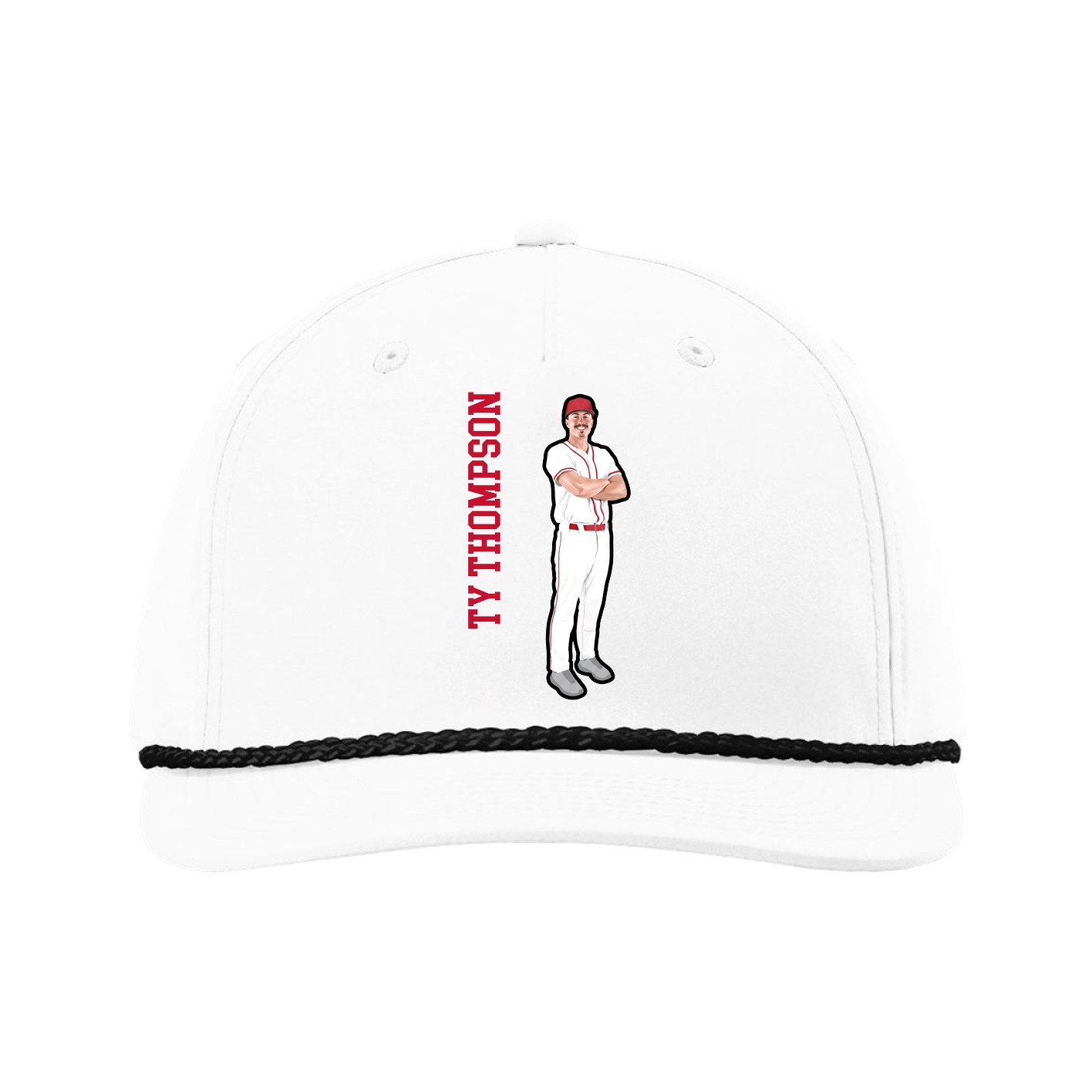 Five-Panel Classic Rope Cap — Name Vertical in White