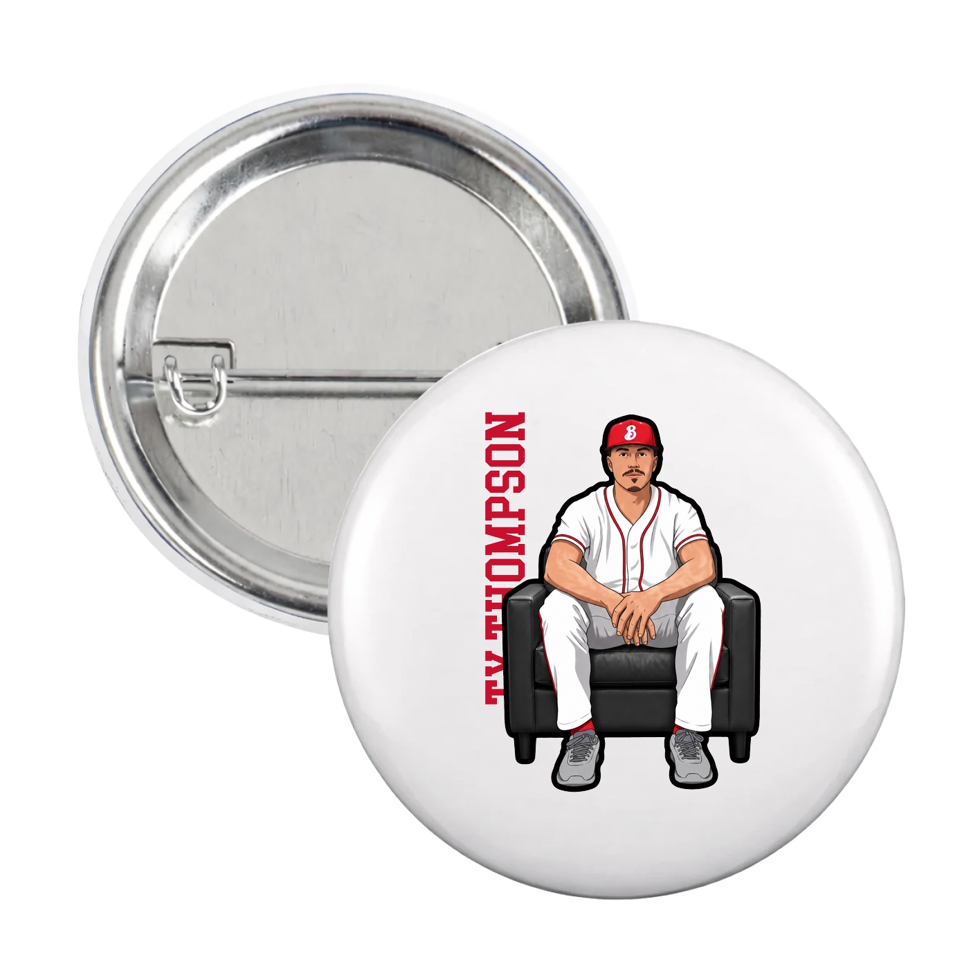 Game Day Button — Name Vertical in White