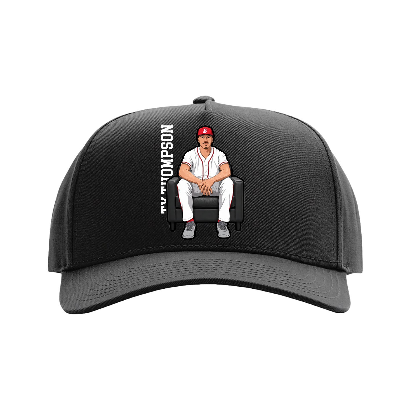 Full Fabric Five-Panel Champ Cap — Name Vertical in Black
