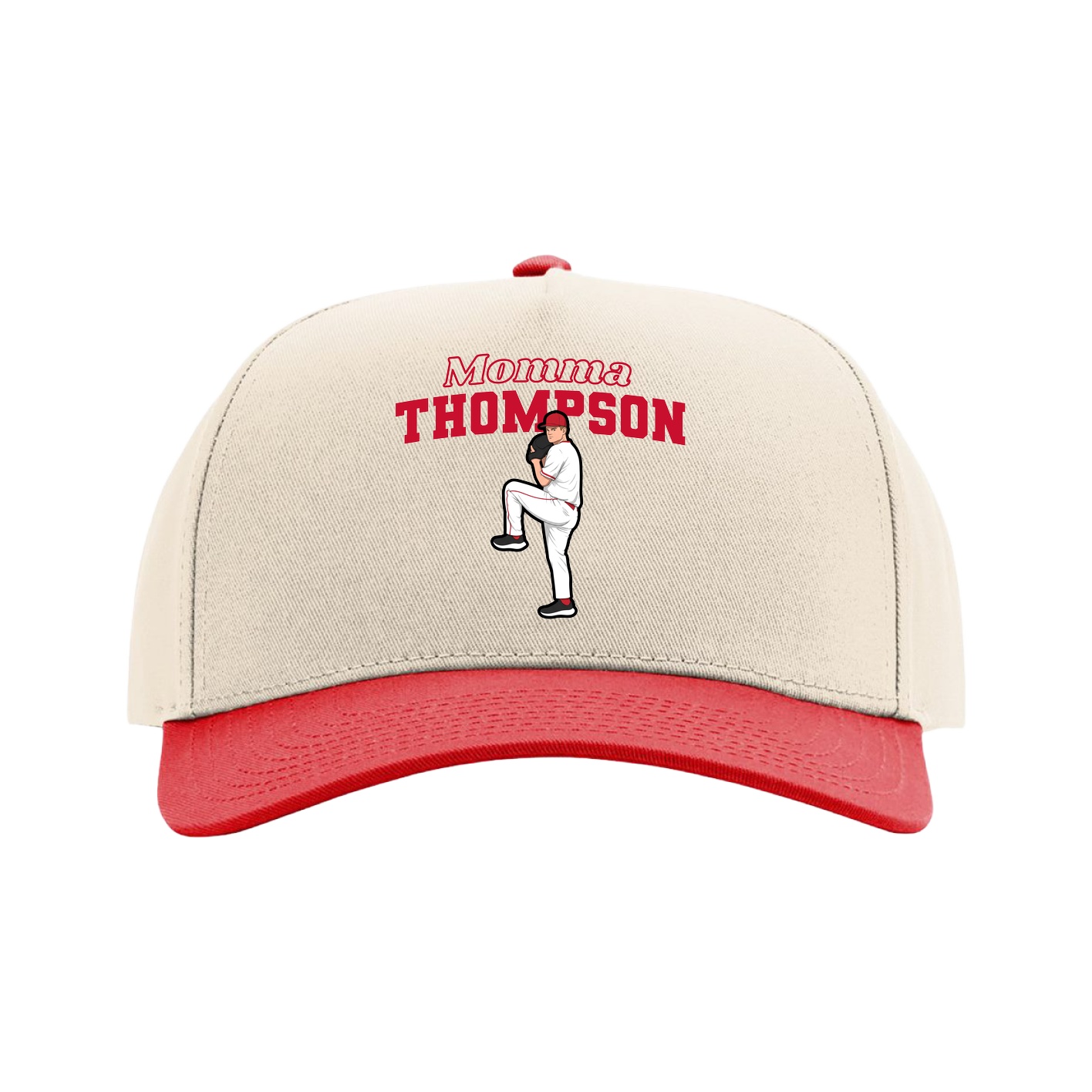 Full Fabric Five-Panel Champ Cap — Mothers Day Block in Cream/Red