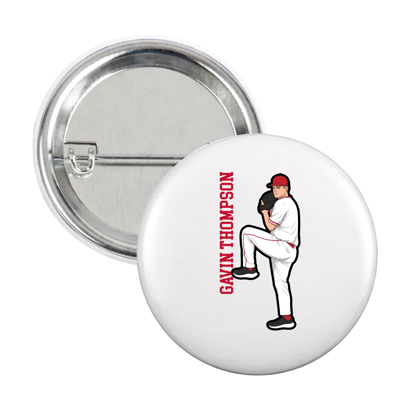 Game Day Button — Name Vertical in White