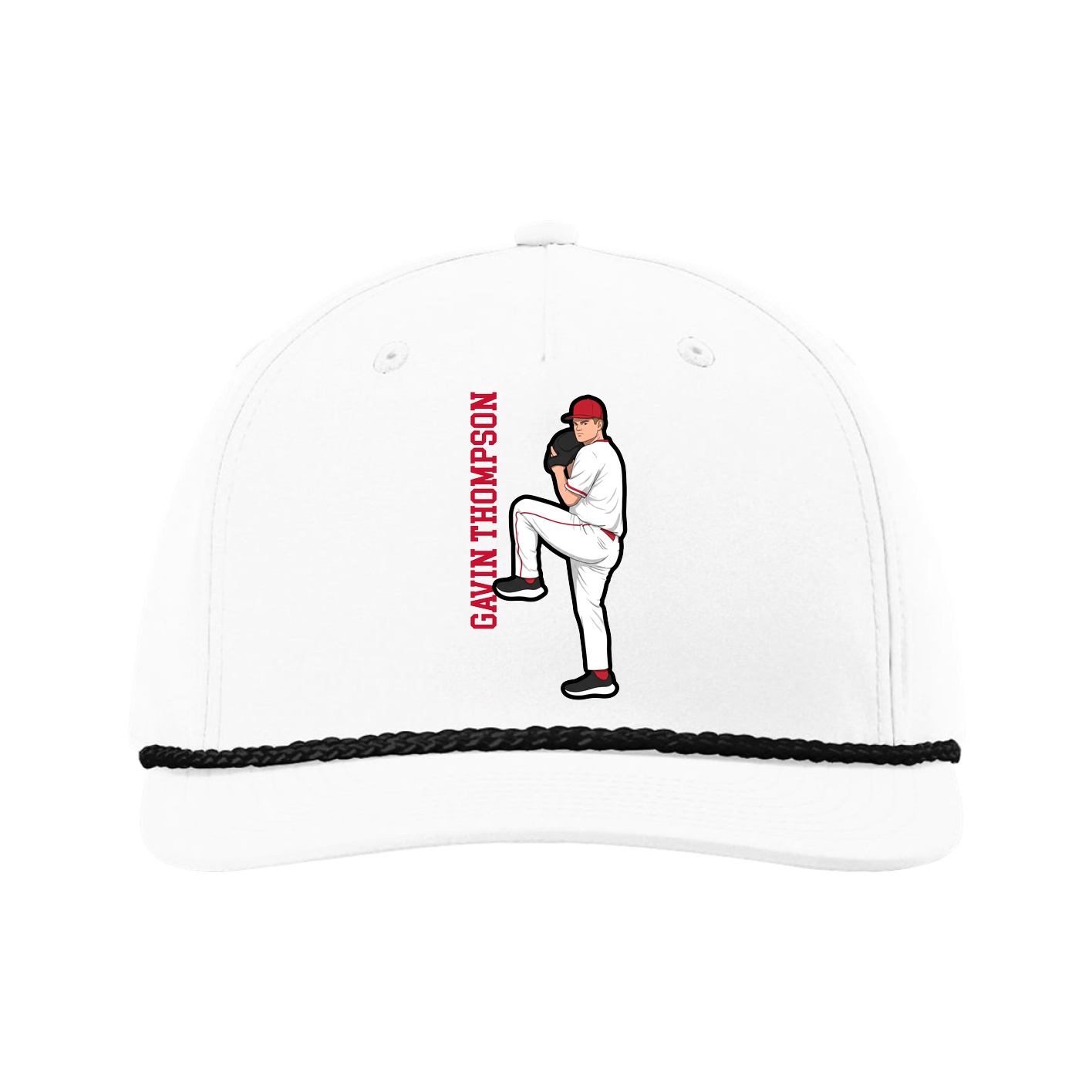 Five-Panel Classic Rope Cap — Name Vertical in White